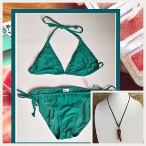 Kelly Green Swimsuit & Necklace